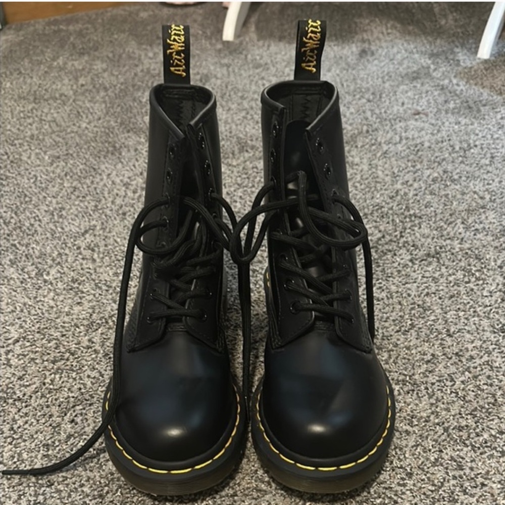 Dr. Martens Black Combat Boots with Yellow Stitching